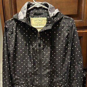 Fat Face Black Polka Dot Lightweight Water Resistant Zip Up Jacket Size 4